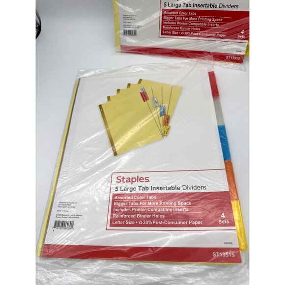 Staples Big Tab Blank Paper Dividers 5-Tab Clear 4/Pack (13515) lot of 2 - Picture 2 of 5